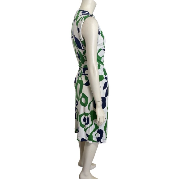 BANANA REPUBLIC Green White Blue Abstract Floral Sleeveless Midi Wrap Dress M - Picture 4 of 7